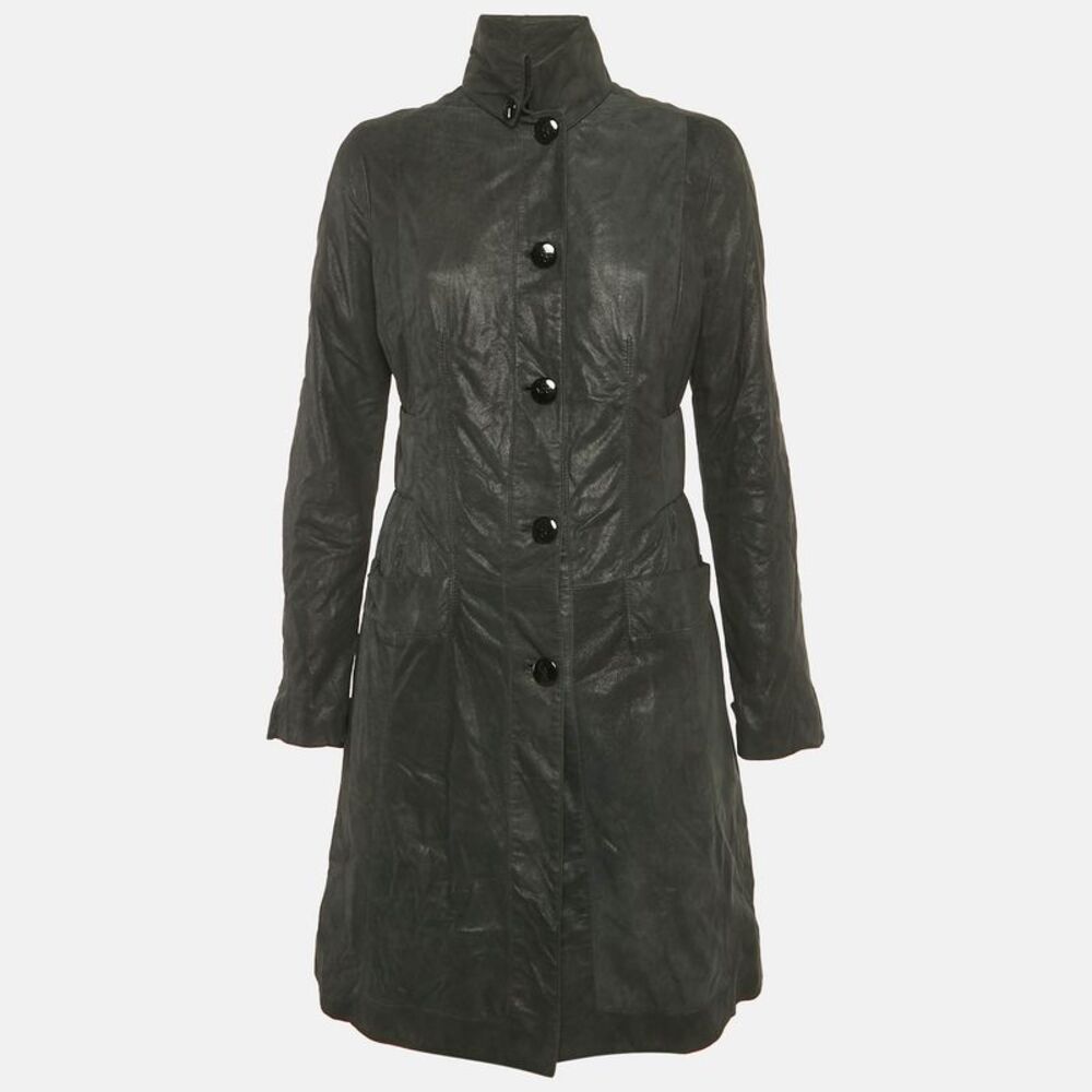 Versace Jeans Couture Black Leather Trench Coat S